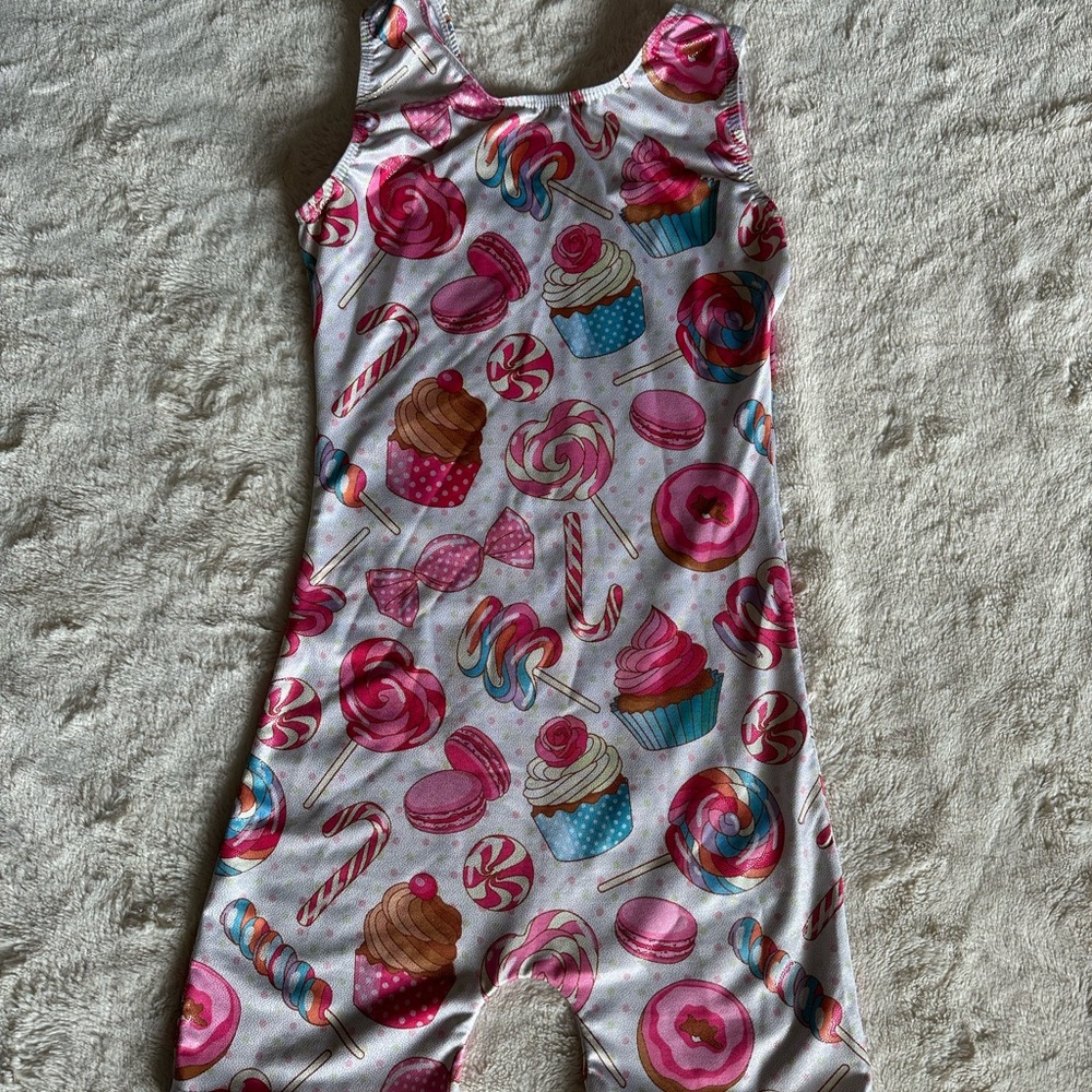 Colorful Candy Print Sleeveless gymnastics leotard